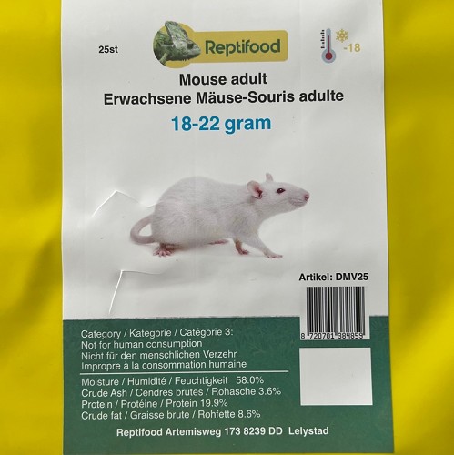 Diepvries muis volwas 18-22 gr. 25 stuks